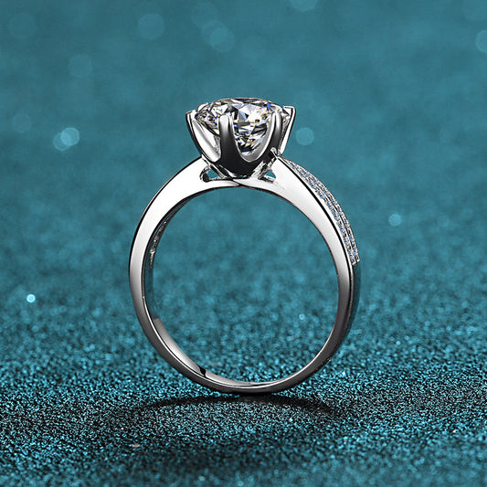Helia Pavé Solitaire Round Moissanite Engagement Ring — Moisza