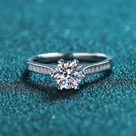 Helia Solitaire Channel Round 1 Carat Moissanite Engagement Ring — Moisza