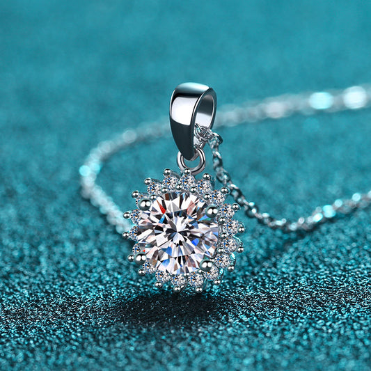 Helia Sunflower Halo Round Moissanite Necklace — Moisza