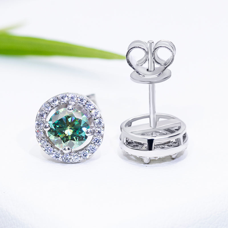 Green Moissanite 0.5ct Round Halo S925 Gold Plated VVS D Color Jewelry Set, Engagement Ring Wedding Day, Mother’s Day, Birthday, Valentine’s Day, Gift for Her, Gift for Girlfriend, girl, Gift for Women, Gift for Mother, for wife, Ring, Earrings, Bracelet, Necklace,