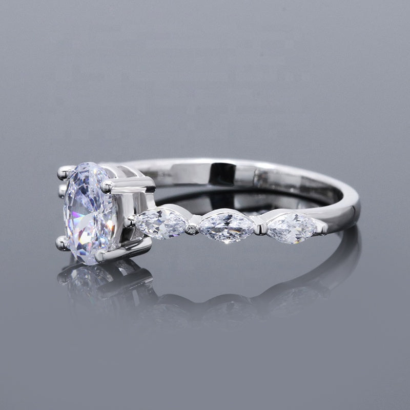 Oval Cut 1-Ct Moissanite S925 Engagement Ring with Marquise Side Stones , promise ring, wedding, gift for her, girl, girlfriend, lover, for women, mother, mom, mum, for wife, S925 Moissanite Diamond ring, Valentine’s Day, Mother’s Day, Birthday, anniversary,