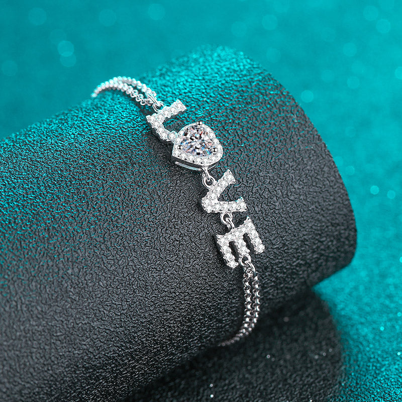 Heart-Shaped Halo S925 Platinum Plated Moissanite Bracelet, heart shape, Gift for Her, Gift for Girlfriend, girl, gift for lover, wife, Gift for Women, Gift for Mother, Mom, Mum, Valentine’s Day, Mother’s Day, Birthday, anniversary, graduation day, Sterling Silver, GRA Certificate, gift box