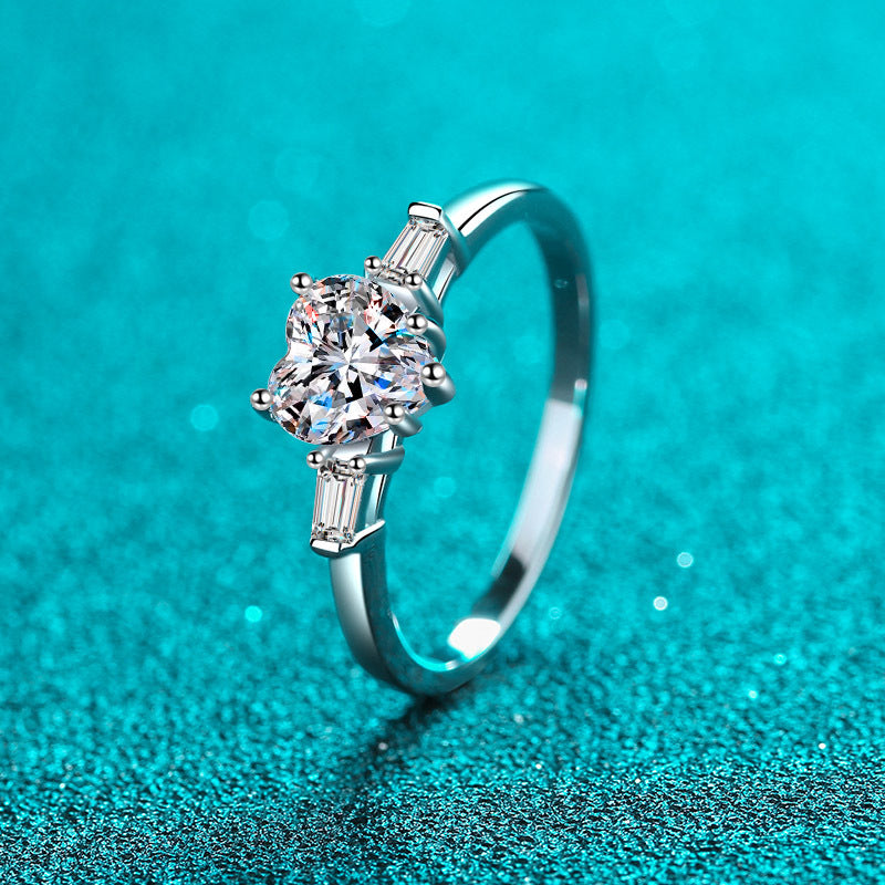 Heart shaped tapered baguette ring, heart shape ring, Lady Gaga engagement ring, promise ring, wedding, gift for her, girl, girlfriend, for women, mother, mom, mum, for wife, for lover heart-shaped 1.2ct S925 Moissanite Diamond ring, Valentine’s Day, Mother’s Day, Birthday, anniversary, graduation day
