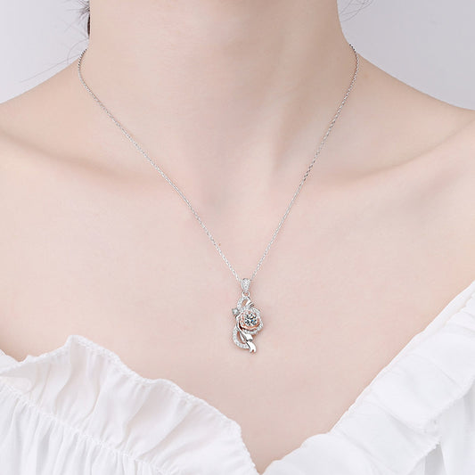 Rose Moissanite S925 necklace 0.5ct D VVS1 Moissanite, gift for her, gift for girlfriend, girl, gift for Women, gift for mother, mom, mum, gift for wife, for lover, Birthday, Valentine’s Day, Mother’s Day, GRA Certificate, free gift box