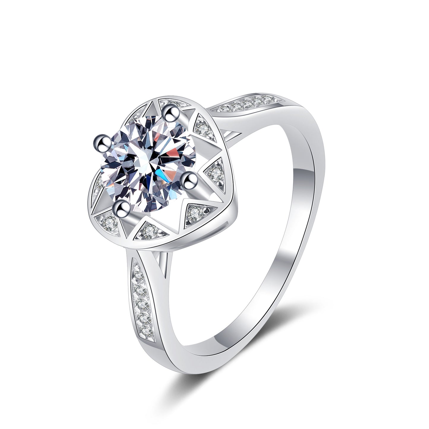 Heart Shape Pave Solitaire engagement ring, promise ring, wedding, gift for her, girl, girlfriend, for women, lover, mother, mom, mum, for wife, 1ct S925 Moissanite Diamond ring on pave band, Valentine’s Day, Mother’s Day, Birthday, anniversary, Graduation Day, GRA certificate, gift box
