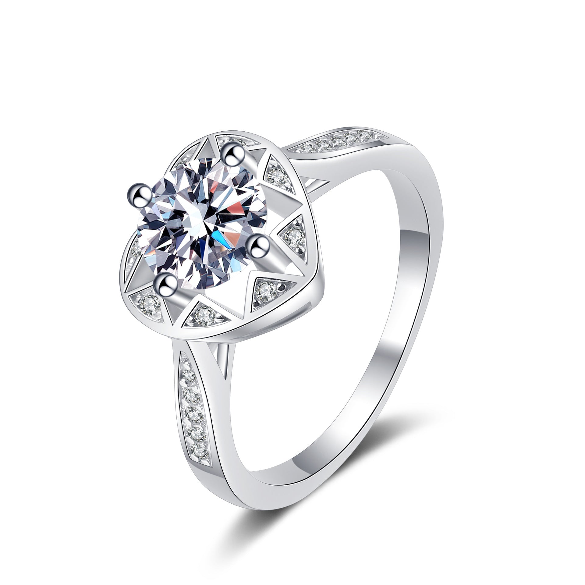 Heart Shape Pave Solitaire engagement ring, promise ring, wedding, gift for her, girl, girlfriend, for women, lover, mother, mom, mum, for wife, 1ct S925 Moissanite Diamond ring on pave band, Valentine’s Day, Mother’s Day, Birthday, anniversary, Graduation Day, GRA certificate, gift box