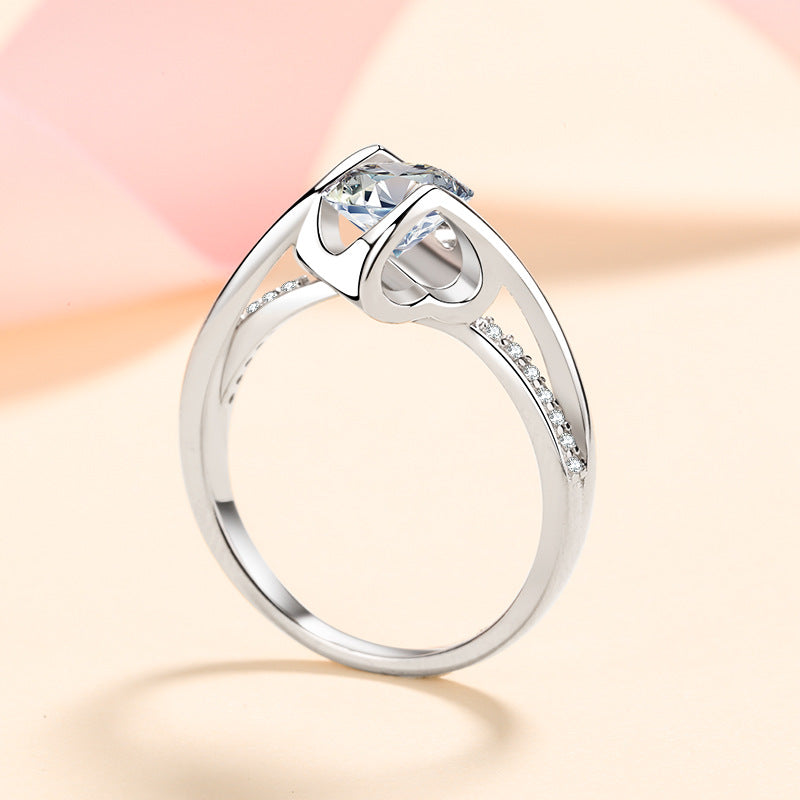 Engagement Ring, Wedding Ring, Promise Ring, Gift for Her, Gift for Girl, Girlfriend, Gift for Women, Gift for wife, Mother, Mom, Mum, Valentine’s Day, Mother’s Day, birthday, anniversary, Modern 1ct S925 Heart-Shape Head Moissanite Diamond Ring, GRA Certificate