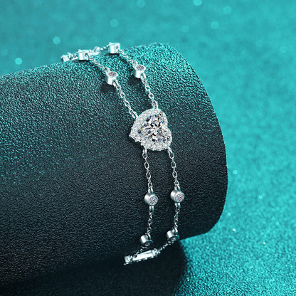 Fancy Blue/White Heart-Shaped Halo 1 Carat Moissanite Diamond S925 Bracelet