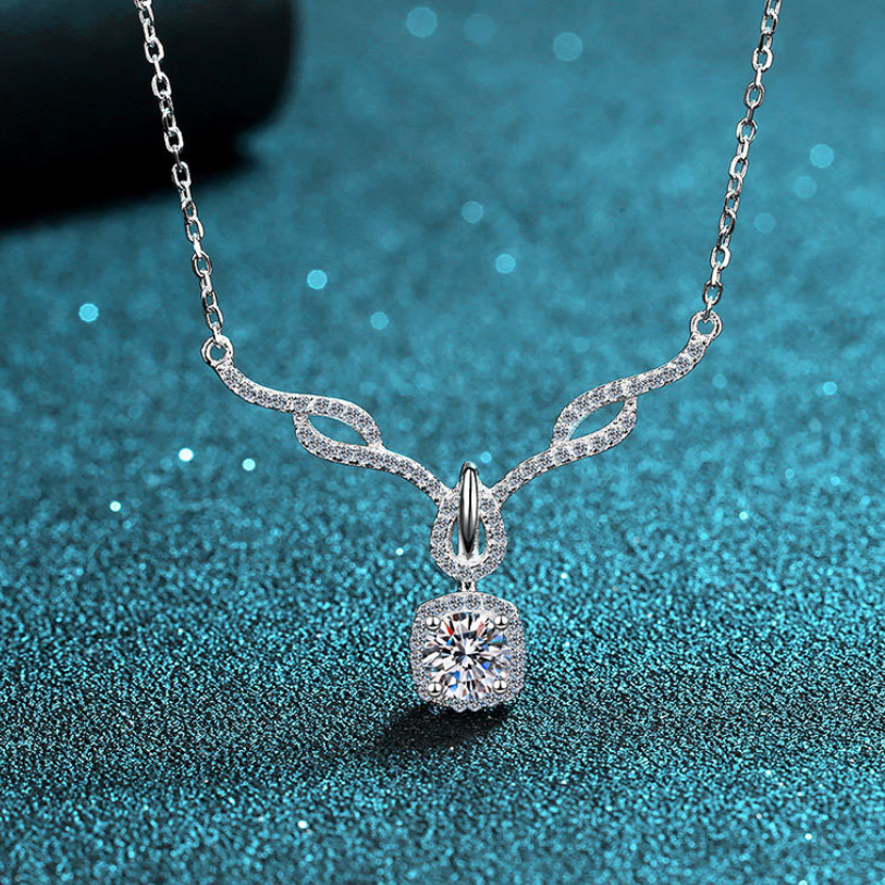 Classic Square Halo 0.8 Carat Moissanite S925  Pavé Pendant Necklace