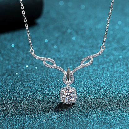 Classic Square Halo 0.8 Carat Moissanite S925  Pavé Pendant Necklace