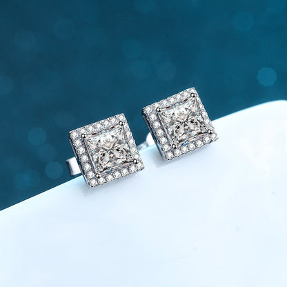 Princess Cut Halo 0.5/1/2 Carat Moissanite Diamond S925 Stud Earrings