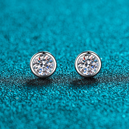 Bezel Set Round Cut 0.5 / 1 Carat Moissanite 3-Piece S925 Jewelry Set (Earrings and Necklace)