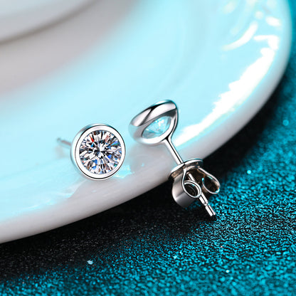 Bezel Set Round Cut 0.5 / 1 Carat Moissanite 3-Piece S925 Jewelry Set (Earrings and Necklace)