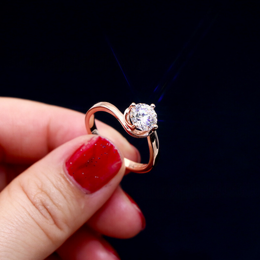 Rose Gold Twisted Bypass Round Cut 4-Prong Solitaire 1 Carat Moissanite Diamond S925 Engagement Ring