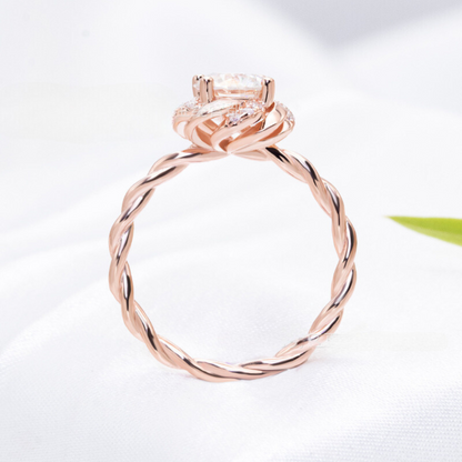 Rose Gold Floral Setting Twisted Shank Round Cut Solitaire 1 Carat Moissanite Diamond  S925 Engagement Ring