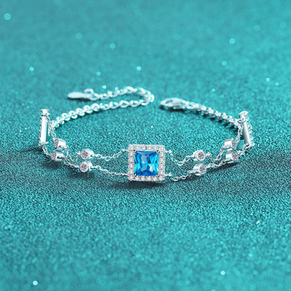 Blue/White Princess Cut Halo 1 Carat Moissanite Diamond S925 Bracelet
