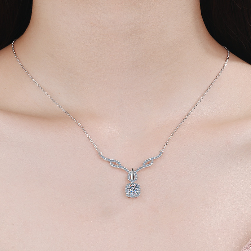 Classic Square Halo 0.8 Carat Moissanite S925  Pavé Pendant Necklace