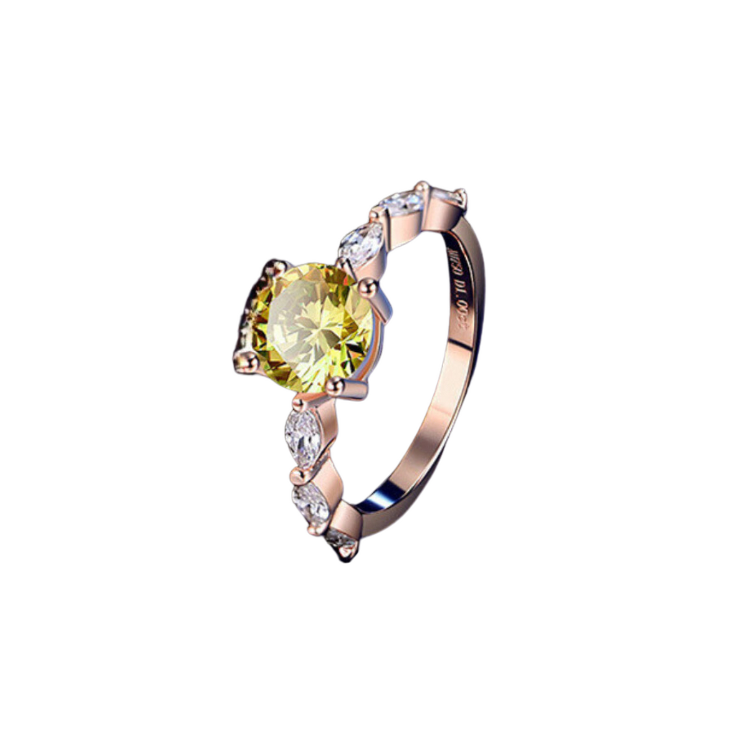 Rose Gold Yellow/White Round Cut Solitaire 1 Carat Moissanite Diamond S925  Engagement Ring With Marquise Side Stones