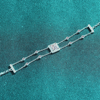 Blue/White Princess Cut Halo 1 Carat Moissanite Diamond S925 Bracelet