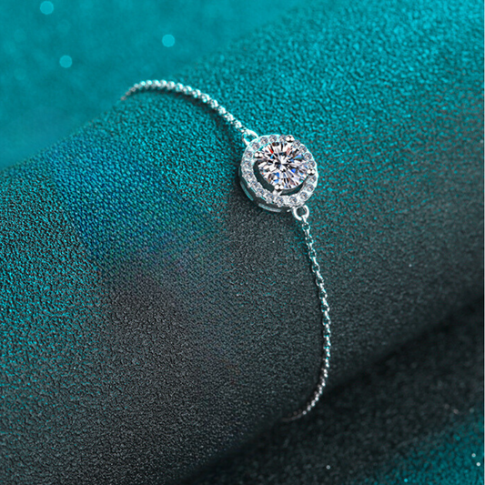 Pulsera S925 de diamante moissanita de 1 quilate con halo de talla redonda 