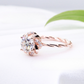 Anillo de compromiso S925 con diamante moissanita de 1 quilate y solitario de talla redonda con vástago retorcido y engaste floral de oro rosa 