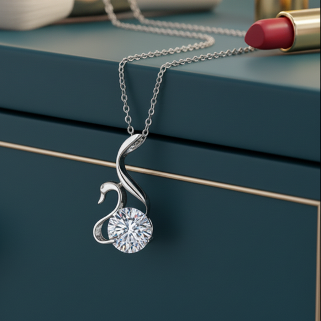 Swan Round Cut 2 Carat Moissanite S925 Pendant Necklace