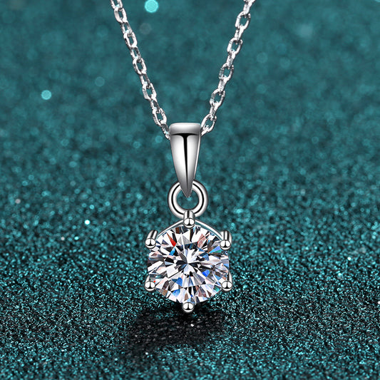 Round Cut 6-Prong Solitaire 0.5/1/2/3/5 Carat Moissanite S925 Necklace