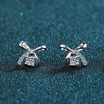 Ribbon Round Cut 0.1 Carat Moissanite Diamond S925 Stud Earrings
