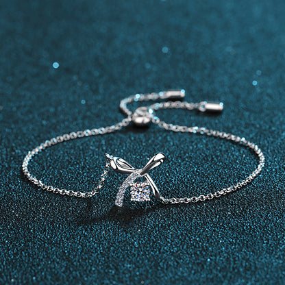 Ribbon Round Cut 4-Prong 0.1 / 0.3 / 0.5 Carat Moissanite 4-Piece S925 Jewelry Set (Earrings, Necklace, Bracelet)