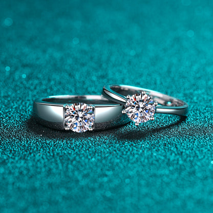Fantastic Round Solitaire 0.5 - 1.5 Carat Moissanite S925 Wedding Set as Couple Rings or Promise Rings (Adjustable size available)