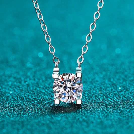 Rose Gold/White U-Shaped Set Round Cut Solitaire 0.5/1/2 Moissanite Platinum-Plated S925 Necklace