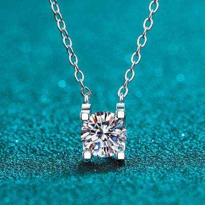 Rose Gold/White U-Shaped Set Round Cut Solitaire 0.5/1/2 Moissanite  S925 Necklace