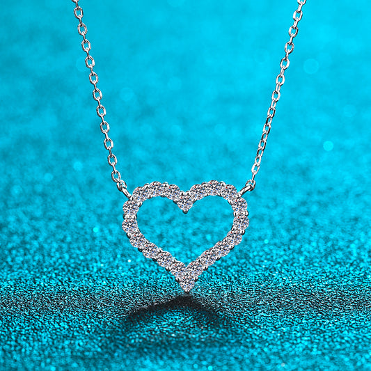 Pavé Heart 0.3-2 Carat Moissanite Platinum-Plated S925 Pendant  Necklace