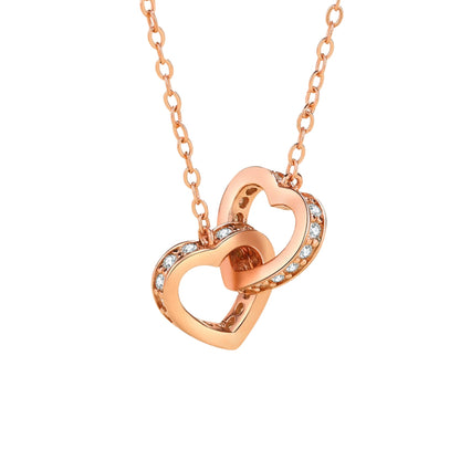 Rose Gold/White Channel Set Interlocking Hearts Moissanite S925 Pendant Necklace