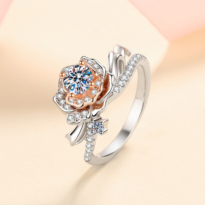 Pavé Rose 0.5 Carat Moissanite Diamond S925 Engagement Ring