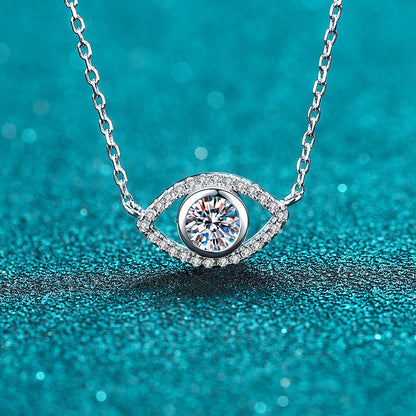 Angel Eye Bezel Set Round Cut 0.5 Carat Moissanite Diamond S925 Pavé Pendant Necklace