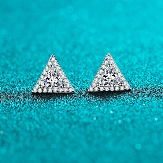 Trillion Cut Halo 0.5 Carat Moissanite Diamond Platinum-Plated S925 Stud Earrings