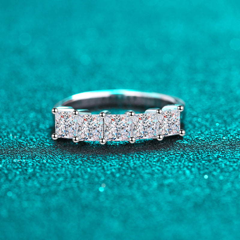 Five-Stone Princess Cut 2 Carat Moissanite Diamond S925 Wedding Ring (Band)