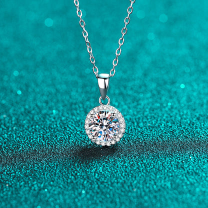Round Cut Halo 1 Carat Moissanite Pendant S925 Necklace