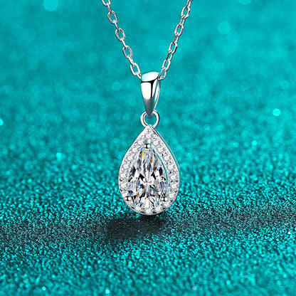 Pear Cut Halo 1 Carat Moissanite Pendant  S925 Necklace