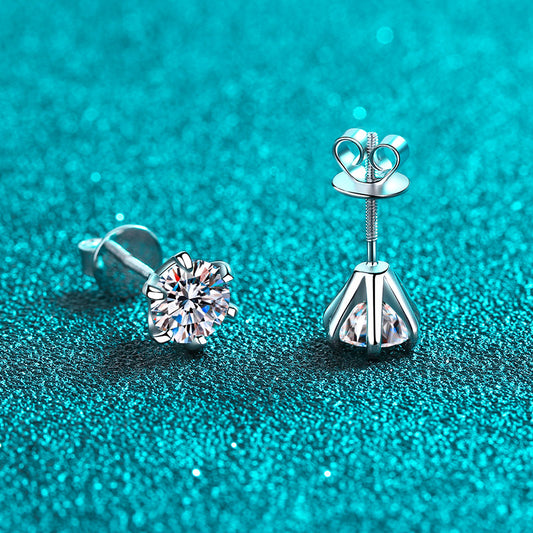 Martini Set Round Cut 6-Prong Solitaire 0.3 - 2 Carat Moissanite Screw-Back S925 Stud Earrings