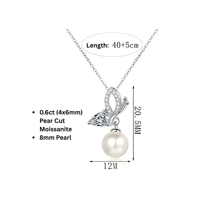 Butterfly Pearl Necklace Moissanite Accent S925 Sterling Silver Pendant