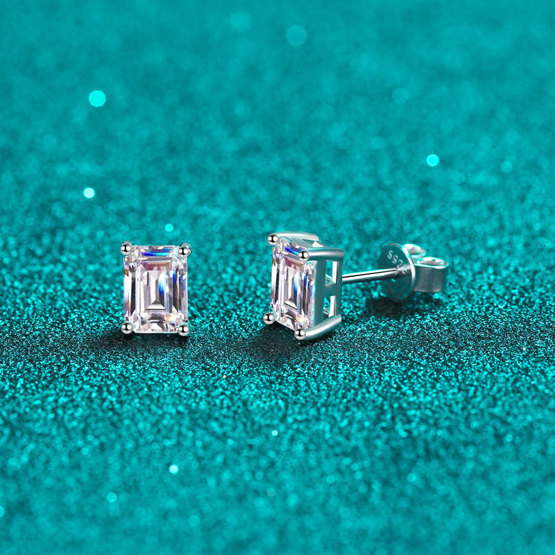 Athena Solitaire Emerald/Radiant Moissanite Stud Earrings — Moisza