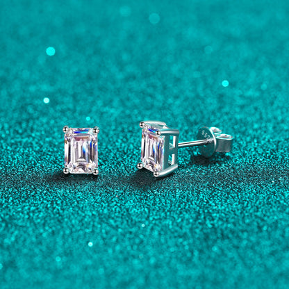 Athena Solitaire Emerald/Radiant Moissanite Stud Earrings — Moisza
