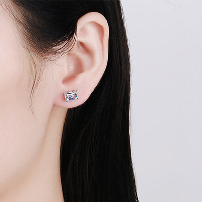 Athena Solitaire Emerald/Radiant Moissanite Stud Earrings — Moisza