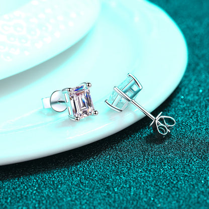 Athena Solitaire Emerald/Radiant Moissanite Stud Earrings — Moisza