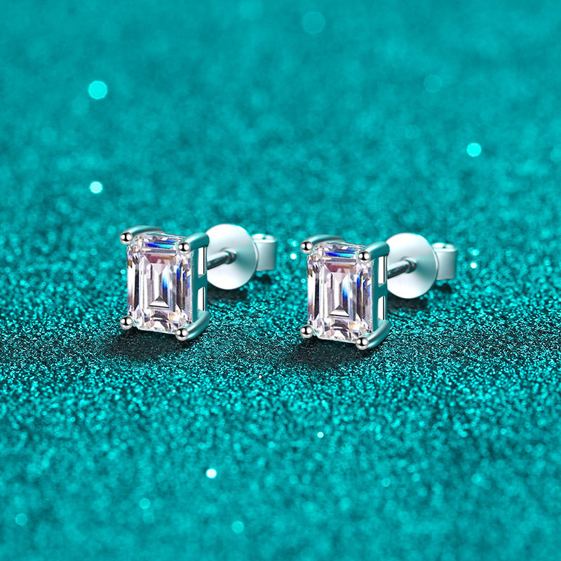 Athena Solitaire Emerald/Radiant Moissanite Stud Earrings — Moisza