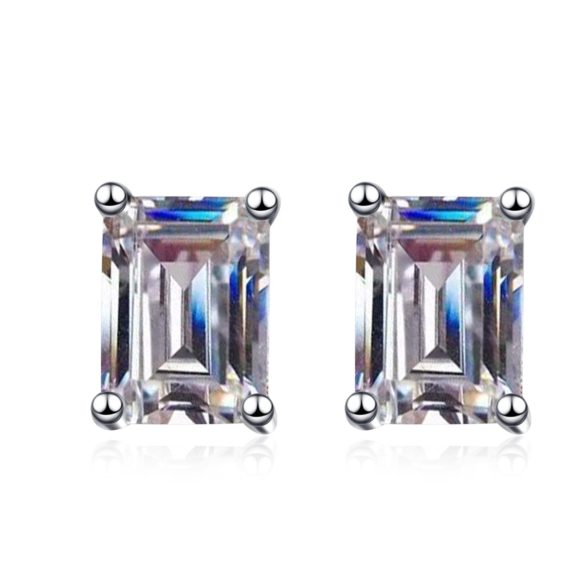 Athena Solitaire Emerald/Radiant Moissanite Stud Earrings — Moisza