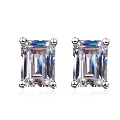 Athena Solitaire Emerald/Radiant Moissanite Stud Earrings — Moisza