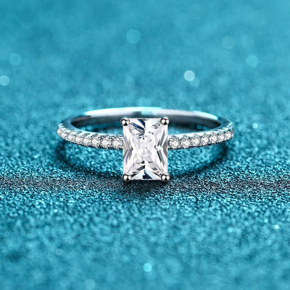Athena Pavé Solitaire Emerald/Radiant Moissanite Engagement Ring — Moisza